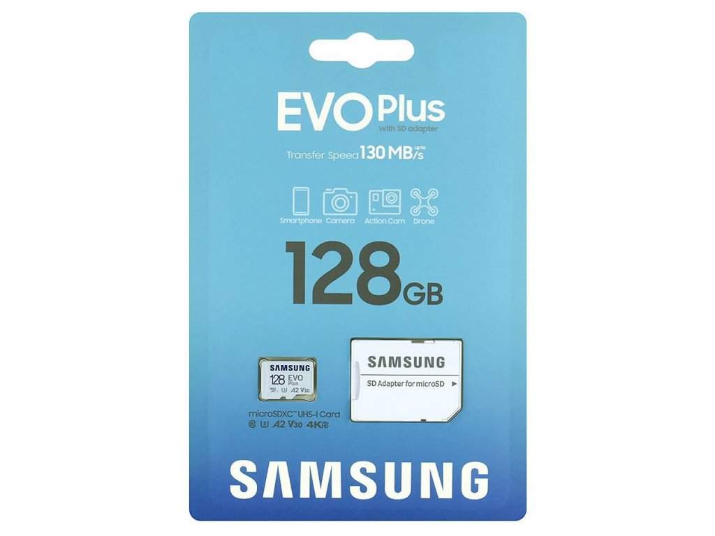 Samsung EVO PLUS microSDXC 128GB UHS-I U3 A2 V30 class 10 + adapter SD