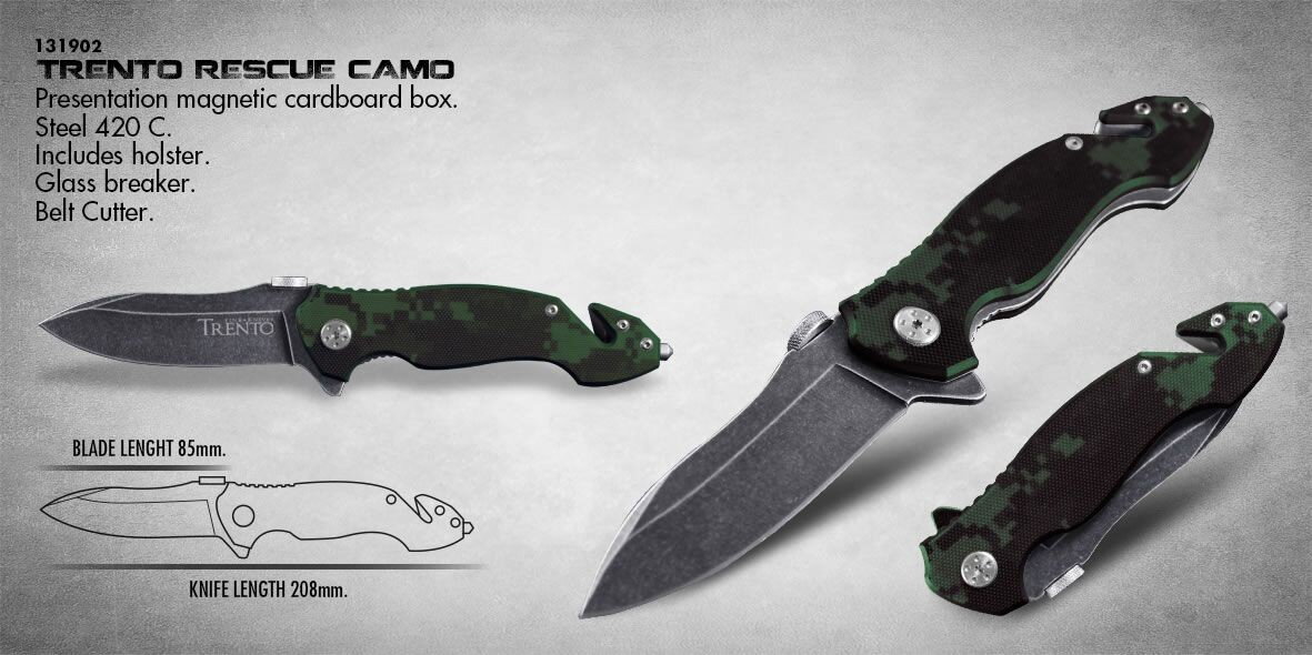 E-shop TRENTO RESCUE CAMO Taktický nôž skladací s púzdrom