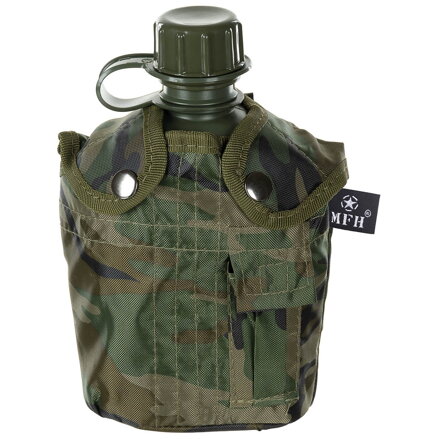 Fľaša poľná MFH US nylonový poťah 1L woodland BPA free