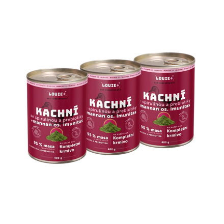 3pack Konzerva pre psov - Kačica so spirulinou + prebiotiká