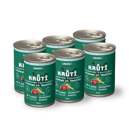 6pack Konzerva pre psov - Morčacie s brusnicami, paštrnákom + prebiotiká