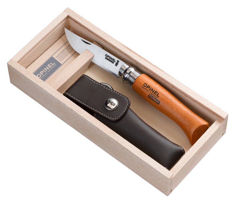 Nôž Opinel VRN N°08 Carbon + puzdro, drevená krabička